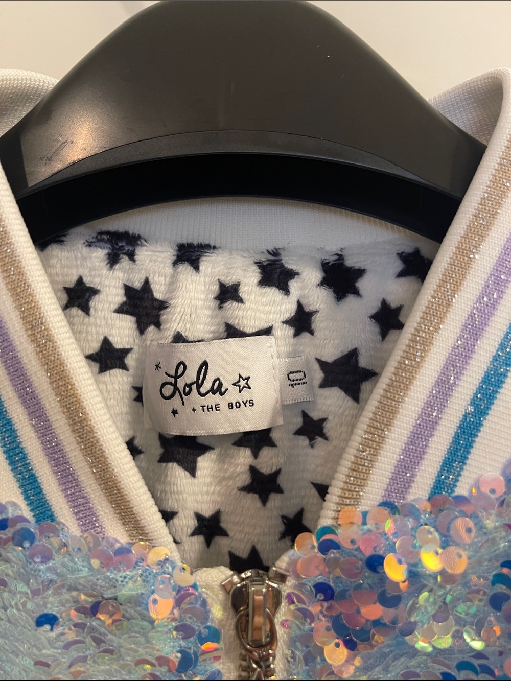 Lola + The Boys Pastel Iridescent Sequin Bomber Jacket - Picture 2 of 9